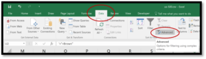 Advanced Filter is on the Data tab