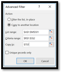 The Advanced Filter menu