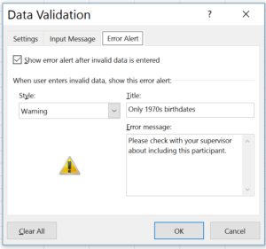 This user will see a warning, but can still input the data